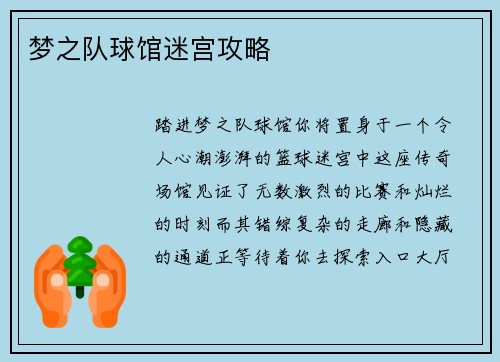 梦之队球馆迷宫攻略