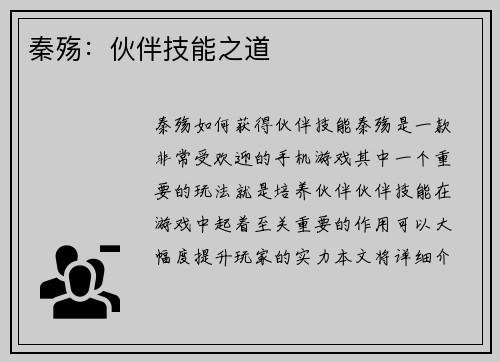 秦殇：伙伴技能之道